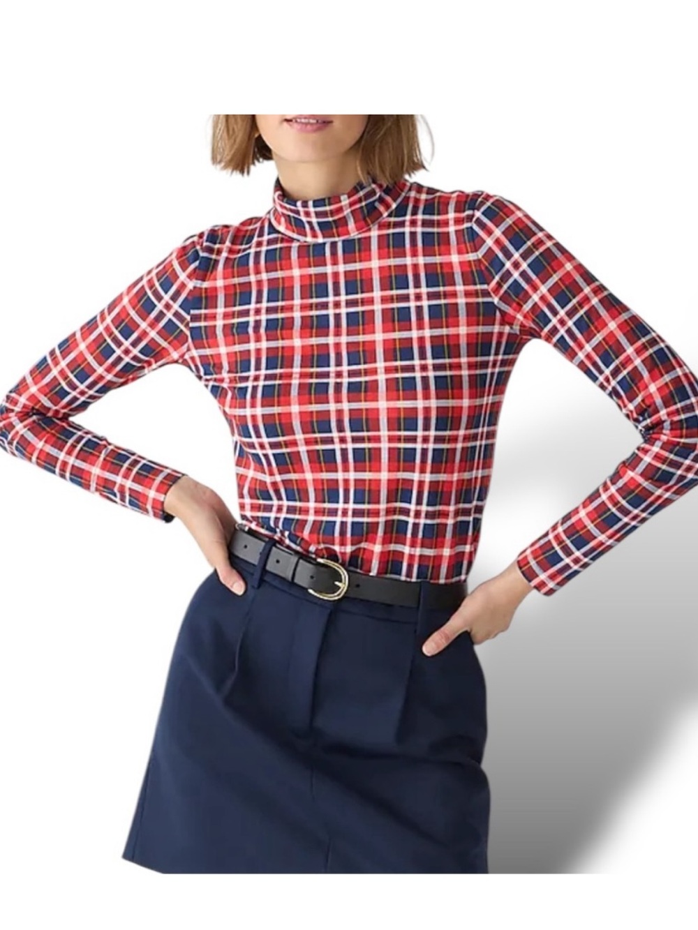 J Crew Tissue Turtleneck in Red Plaid Size XS Holiday Casual